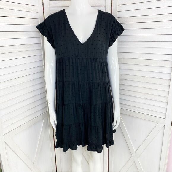 Urban Outfitters Tiered Clip Dot Mini Shift Dress Black Small - Picture 2 of 14